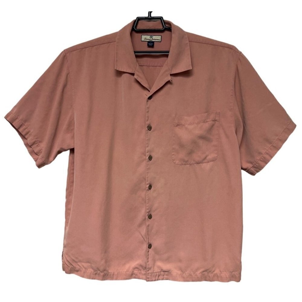 Tommy Bahamas 100% Silk Button Up Coral Collared Shirt Men's Large